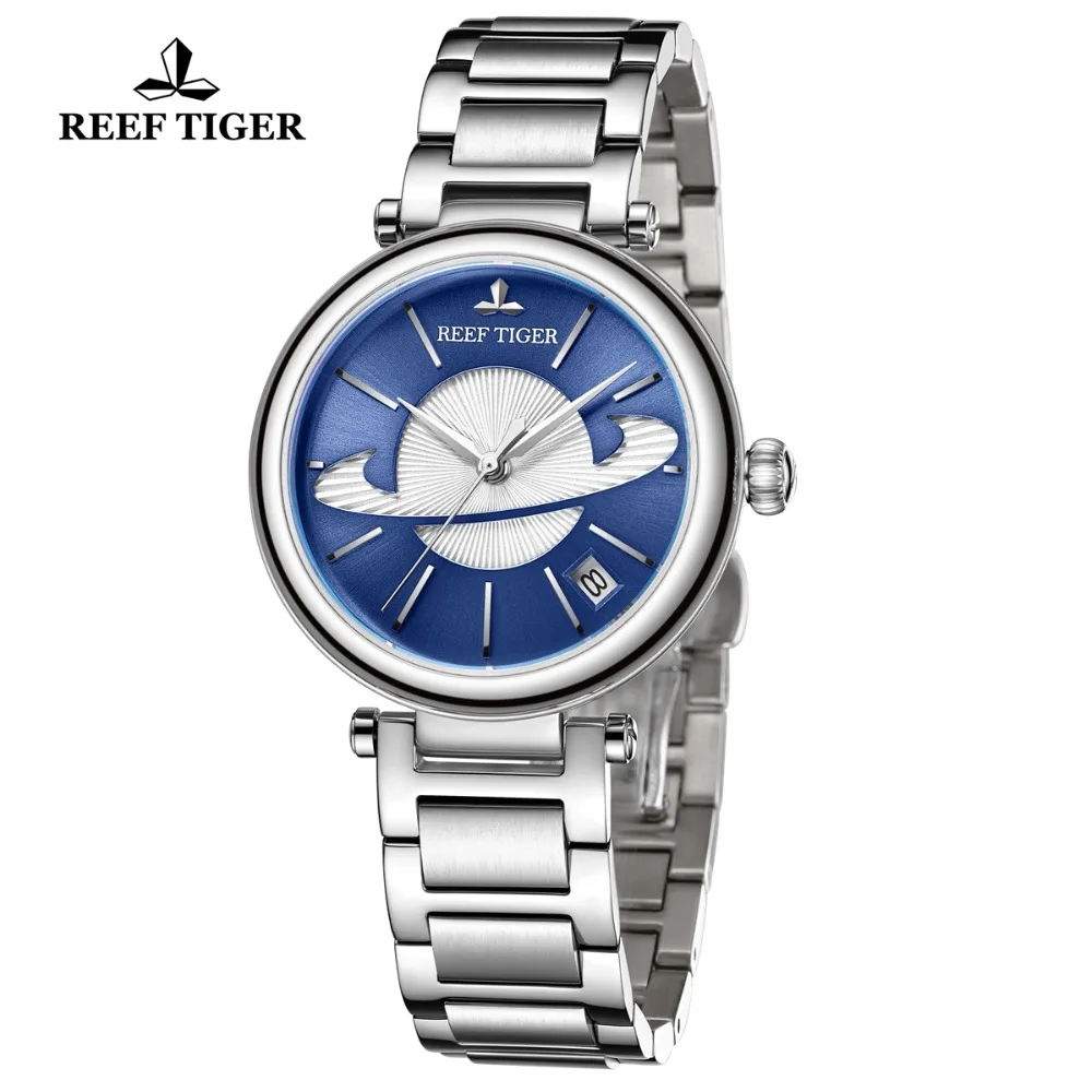 Reef Tiger/RT Fashion Blue Watch Women Luxury Steel Exquisite Watch Brand Luxury Automatic Watches reloj mujer RGA1591