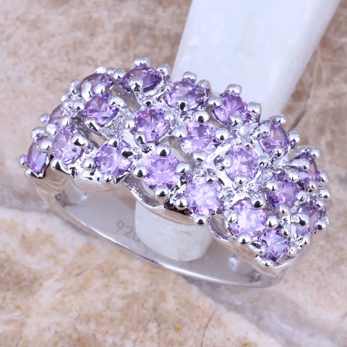 Pleasant Purple Cubic Zirconia Silver Plated Women's Ring Size 6 / 7 / 8 / 9 R1114