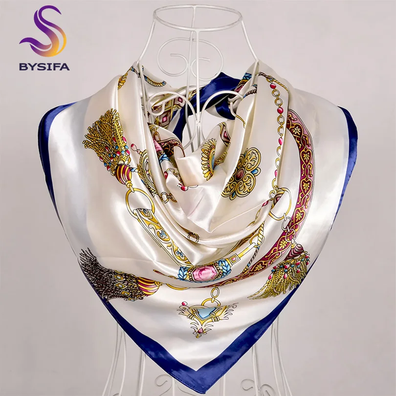 [BYSIFA] Scarf Winter Fashion Brand Square Scarves Shawls Sweet Pink Chain Design Scarves Bandana Spring Fall Head Hijab Scarf