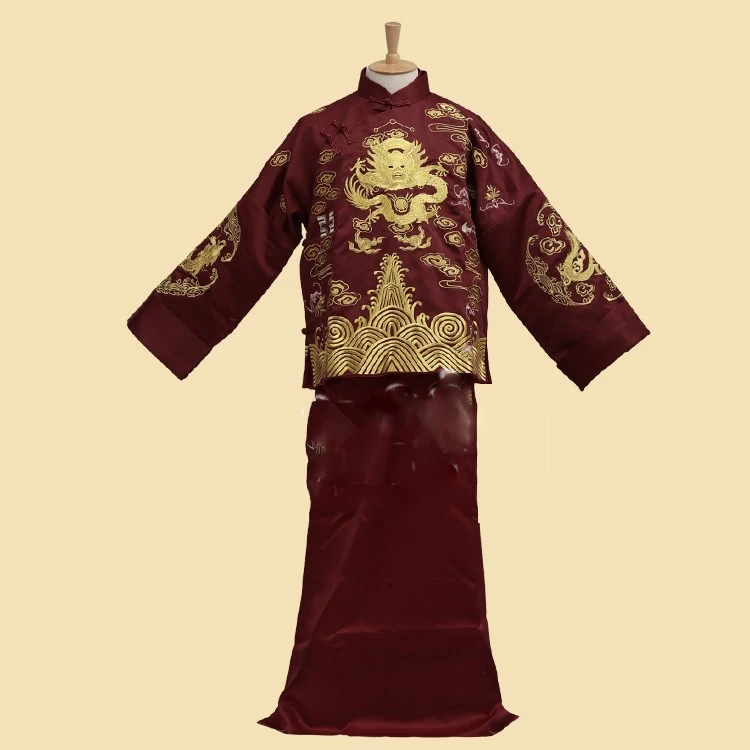 Wu Qilong Liu Shishi High Quality Wine Red Groom Embroidery Hanfu Republican Period Wedding Costume Stage Performance or TV Play