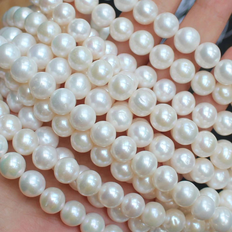 

10mm White Natural FreshWater Pearl Round Loose Beads 15",Min.Order $10, provide mixed wholesale for all items !