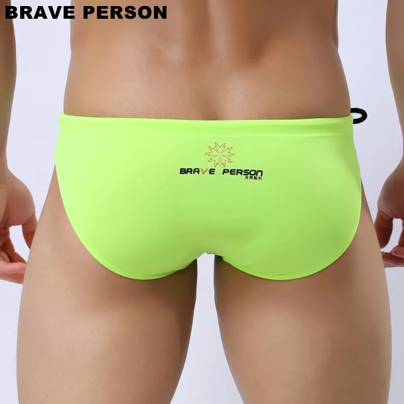 BRAVE PERSON-Bikini de nailon sólido para hombre, ropa de playa, calzoncillos sexys de tiro bajo, 8 colores, B1156