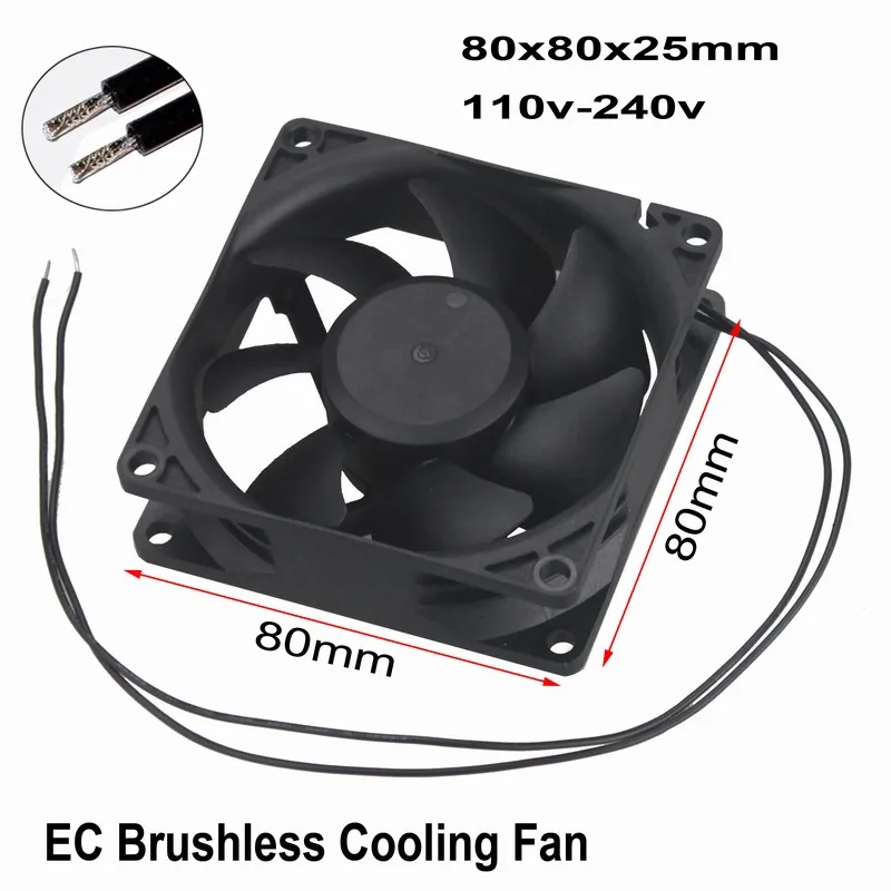 20 Pcs Gdstime 2 Wires without Plug AC 110V - 240V EC Brushless Fan 80mm x 25mm 80*80 mm 8cm 2W High Efficient Cooler 8025 Ball