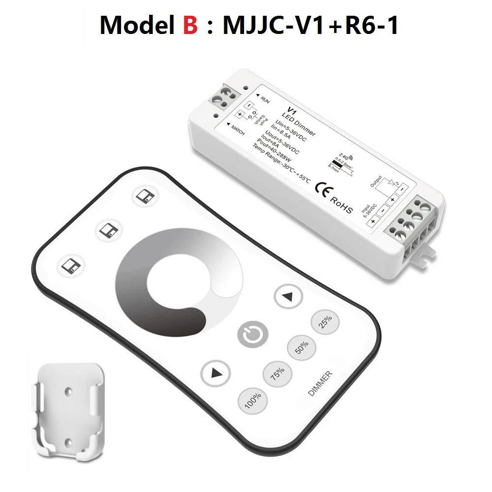 12 Volt LED Dimmer 12V 5V 24V 36V PWM Wireless RF Dimer Push Switch ON OFF with 2.4G Remote for Single Color Strip Light V1