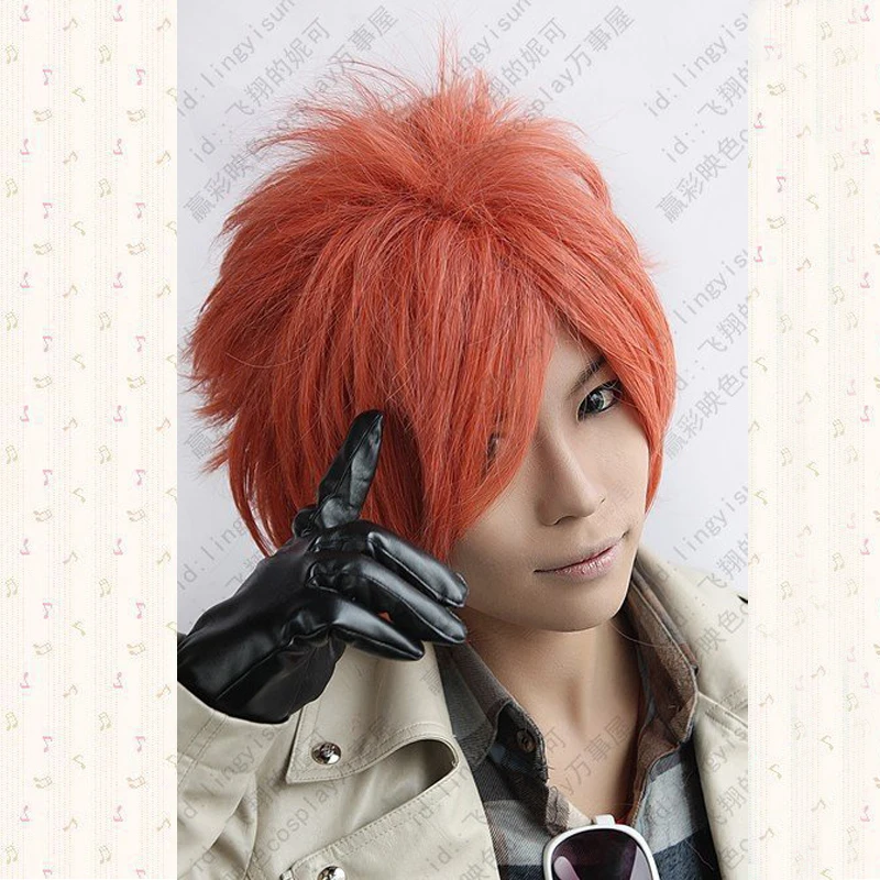 Hikaru Hitachiin.599.Orange red short shaggy anime cosplay wig, Cos Wig + Wig Cap