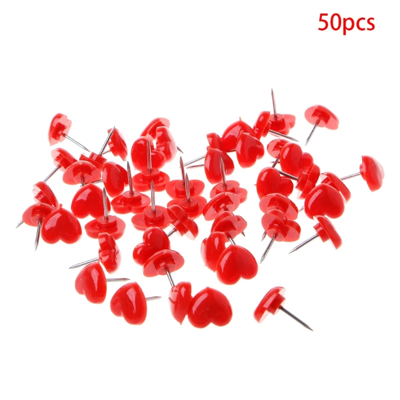 2024 New 50 Pcs Heart Shape Plastic Quality Colored Push Pins Thumbtacks Office School