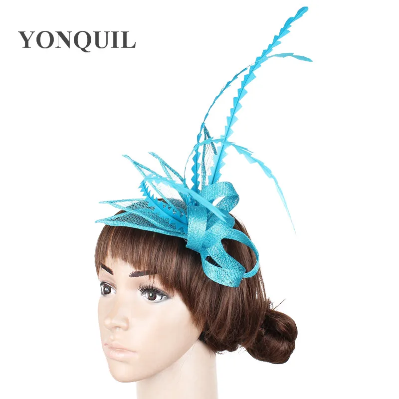 

New LadiesTurquoise Hair Fascinators Fancy Feather Decor Wedding Show Women Elegant Party Headdress On Hair Combs Accessories