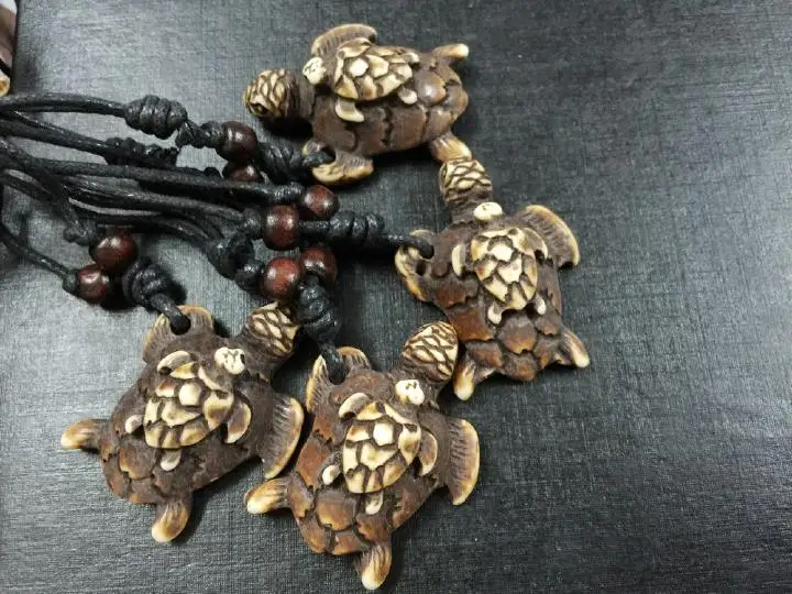 12pcs Black Wax Cotton Cord Bone Powder Double Tortoise Turtle Charms Surfer Necklace