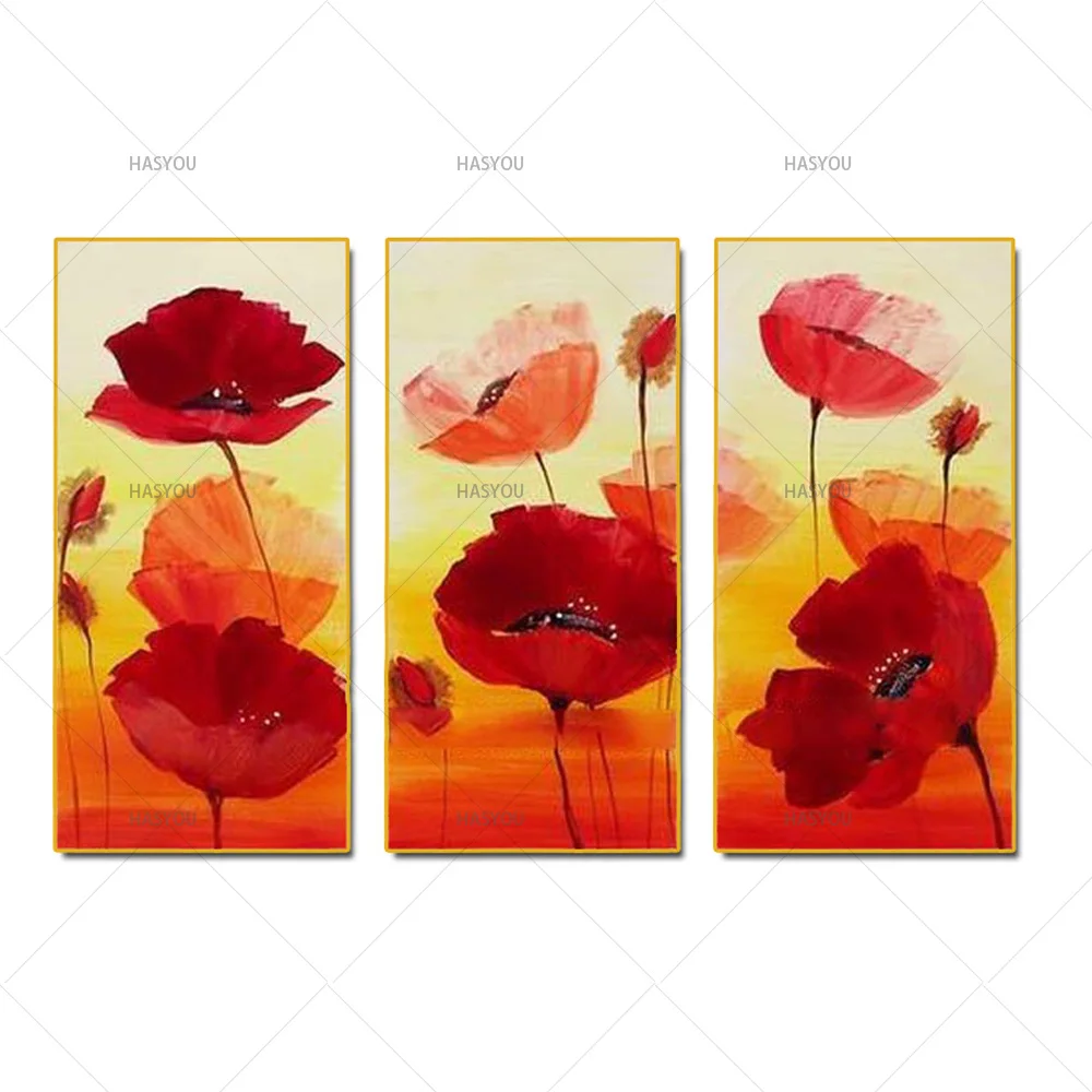 hand painted flowers Dancing Petals Modern Canvas knife painting Floral Oil Painting Wall Art pictures for living room 3 pieces