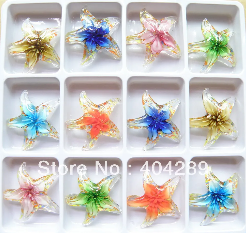 12X Handmade Starfish Murano Lampwork Glass Pendant ,GP9