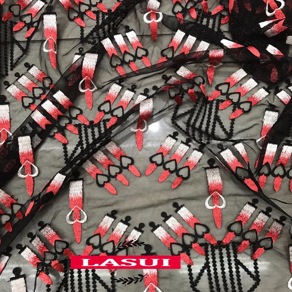 LASUI NEW 1y=1 lot Fashion Black transparent mesh embroidery lace fabric good-looking diy for dress skirt X0366