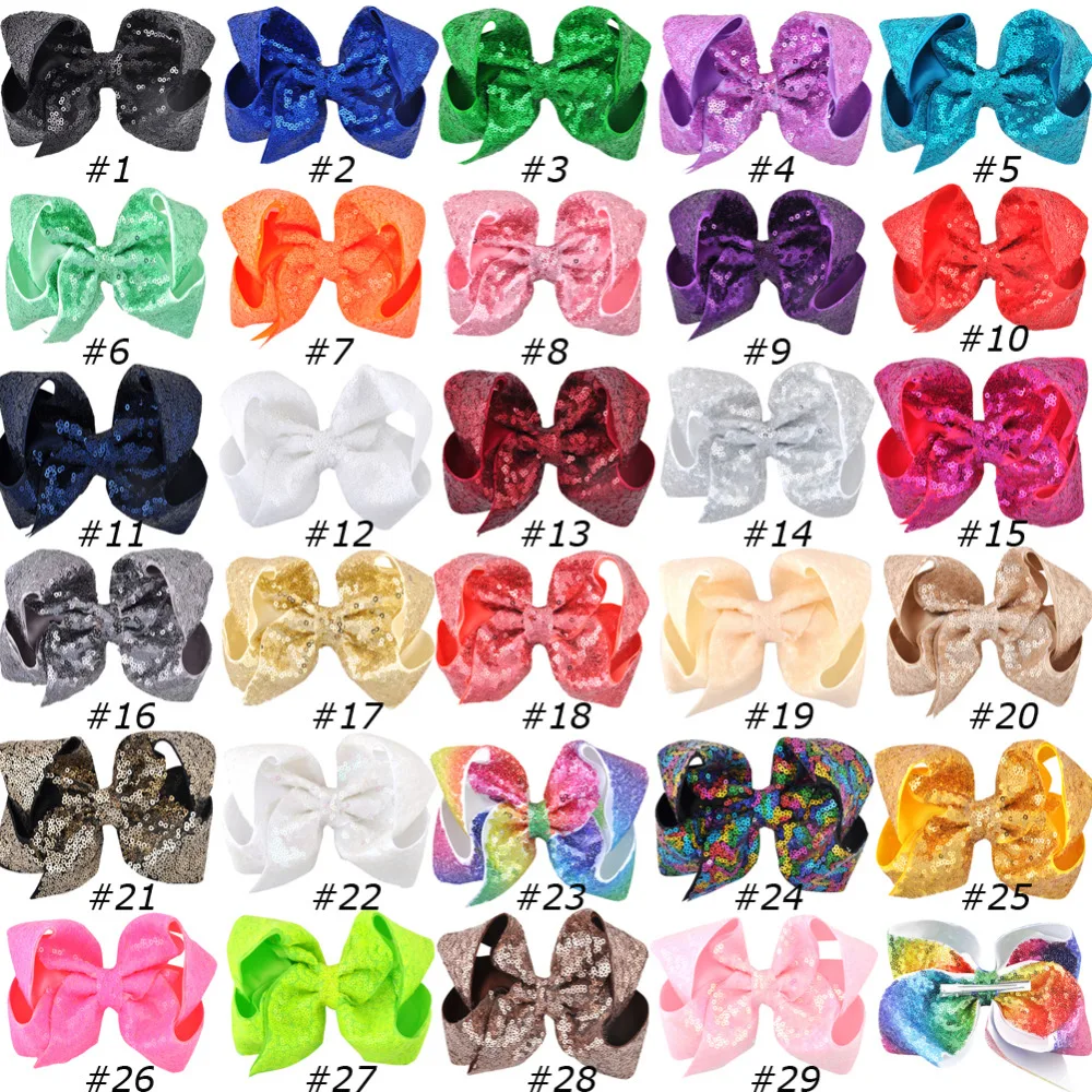 29Color 6 Inch Girls Big Sequin Grosgrain Ribbon Hair Bow Alligator Clips Barrette Bowknot Headwear Children Hair Accessories