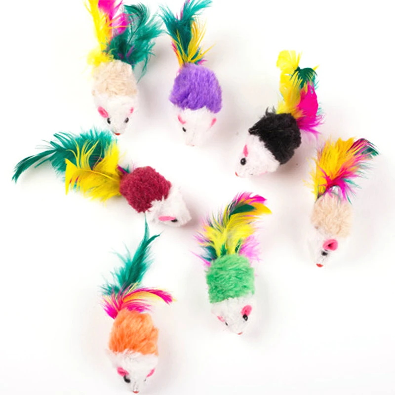 Mini Soft Fleece False Mouse Pet Cat Toys Colorful Feather Funny Playing Training Toys For Cats Kitten Puppy Pet Supplies Cheap