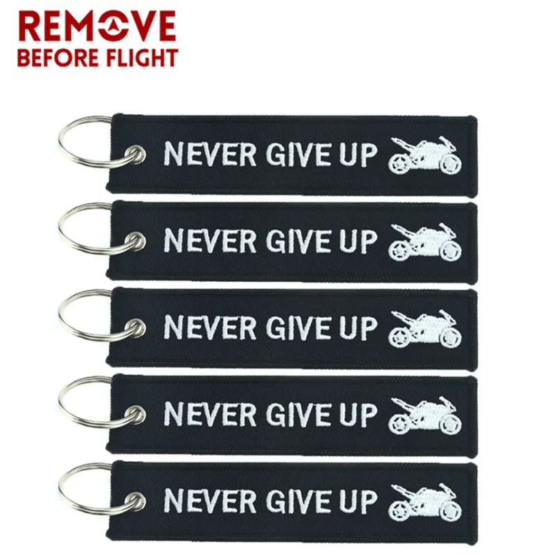 

Cool Keychain NEVER GIVE UP 5PCS Embroidery Key Chain chaveiro de carro for Car Keychain Motorcycle Key Ring Jewelry Accessories