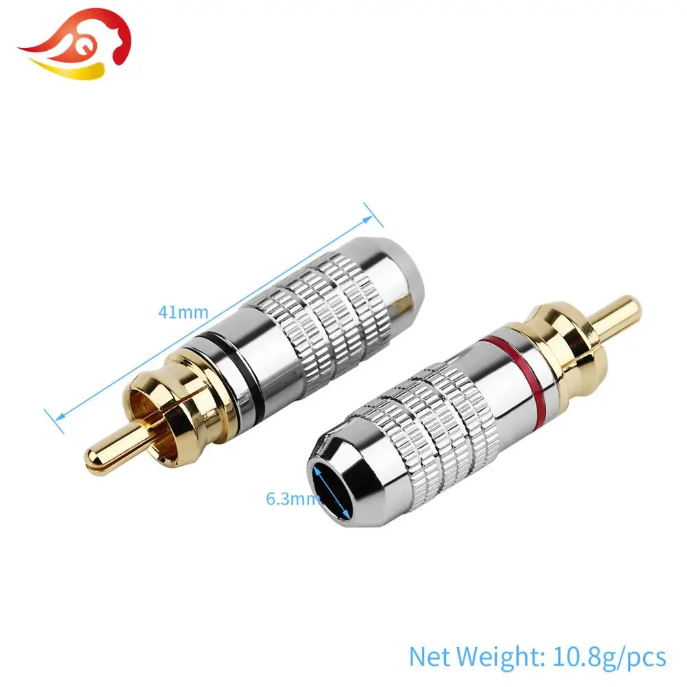 QYFANG Speaker RCA Plug Solder Line Connector Gold Plated Copper RCA Audio Jack Male Amplifier Metal Shell 6mm Wire Hole Adapter