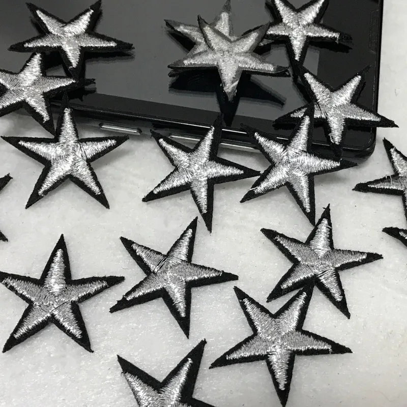 5PCS Embroidered Golden Silver Star Patches Applique Iron On Clothing Applique for Clothes Sweater Bags Patch DIY