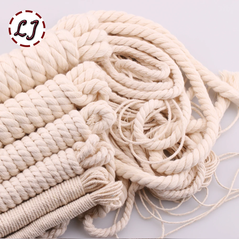 5yd/lot high strength natural color 3ply round flat Rope 100% cotton Cords for home handmade garment accessories Craft Projects