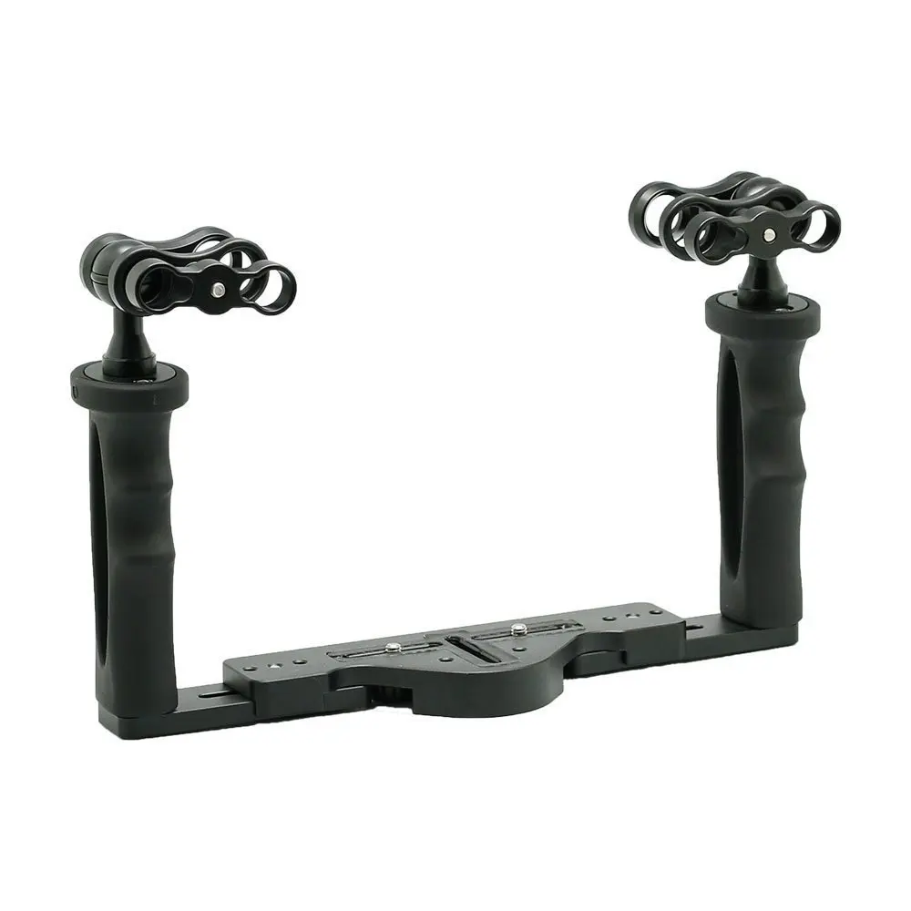 Soportes de bandeja subacuática para Gopro, soporte de Cámara de Acción, doble agarre, buceo con 2 dos agujeros, abrazaderas de bola de mariposa