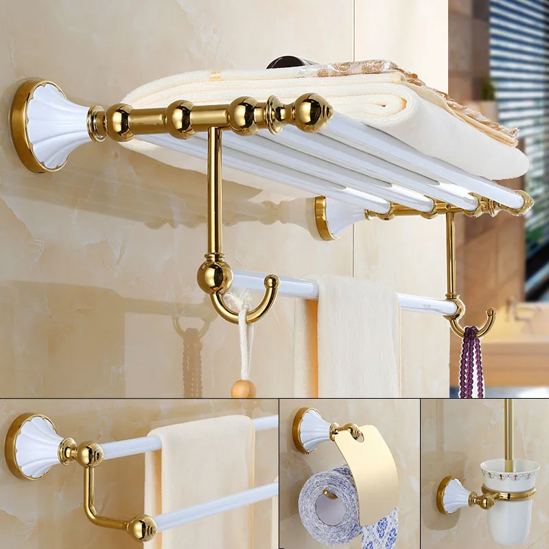 Bathroom Accessories Bath Shelf  Gold Paper Holder,Towel Bar,Soap Holder,Towel Rack,Glass Shelf,Hooks bathroom Hardware set