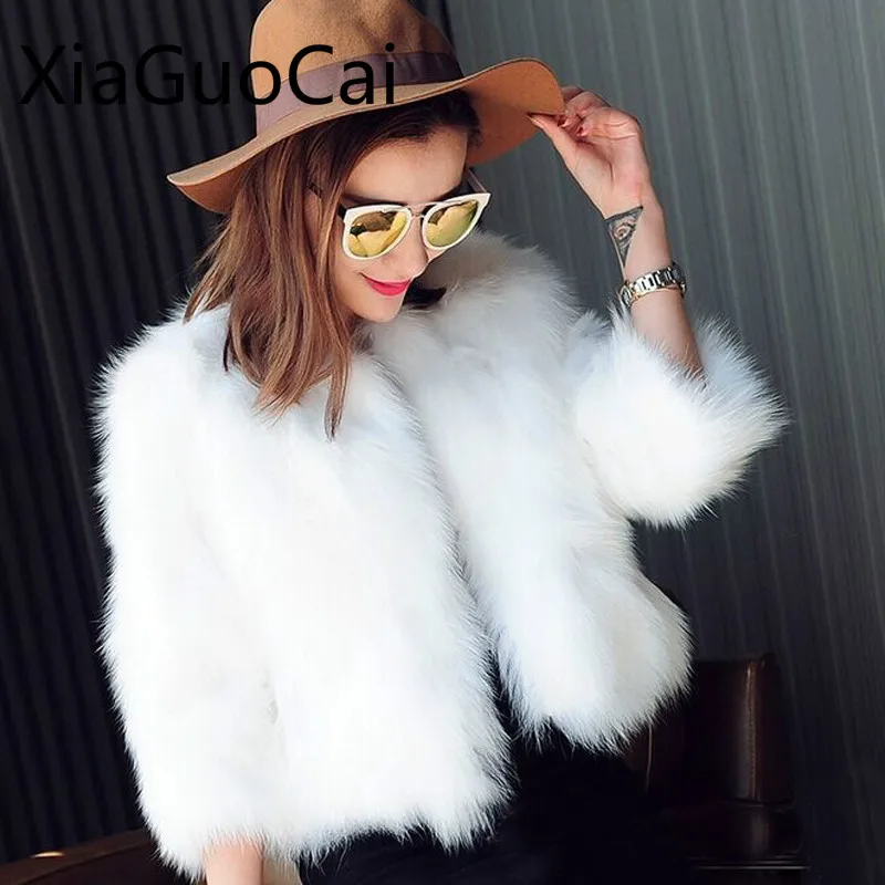 

Fashion High Quality White Women Coats Open Stitch Slim Rabbit Fur Coats Luxury Short Coats for Girl Drop Shipping W5 35