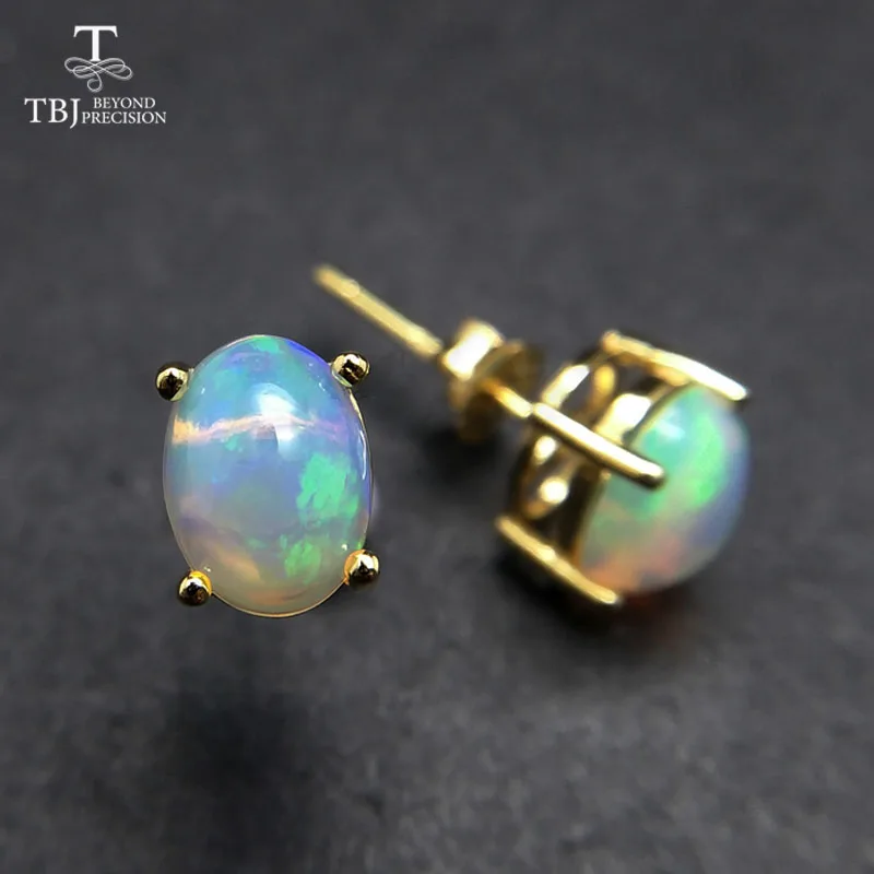 TBJ,natural ethiopian opal  gemstone simple & classic design earring in 925 sterling silver jewelry for girls & lady with  box