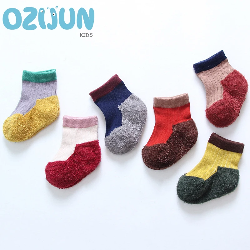 0-1/1-2 Y one Pair Autumn Winter Fashion Baby Girl Boy Cotton Socks Coral Fleece Soles Warm Toddler Newborn Socks 6 Colors