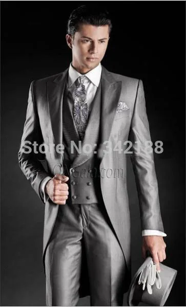 

2015 Morning Style Groom Tuxedos Light Grey Best man Peak Lapel Groomsman Men Wedding Suits Bridegroom (Jacket+Pants+Tie+Vest)we