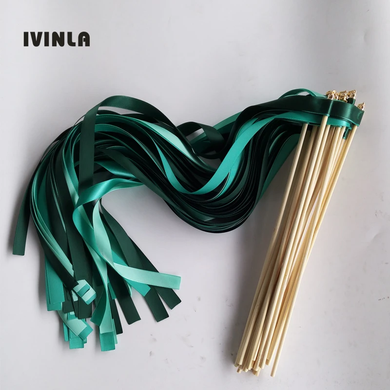 50pcs/lot emerald green  Wedding ribbon Wands with gold For Wedding Party