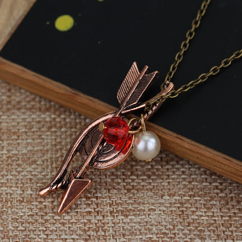 dongsheng Teen Wolf Necklace Bow Arrow Archery Archer Pendant Necklace Crystal Jewelry For Women Sweat Chain Accessories