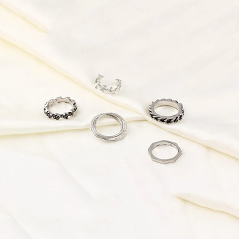 Anise Simple Geometric Circle Sets Rings Sets for Women Retro Silver Color Open Finger Knuckle Rings Fashion Punk Party Jewelry