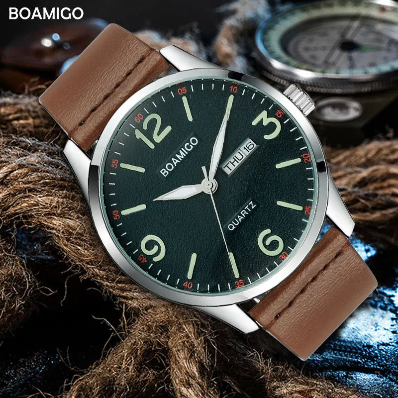 2023 boamigo top luxury brand men military fashion sport business quartz watch man casual leather wristwatches waterproof