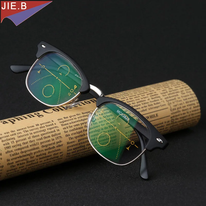 2018 fashion vintage  Zoom Asymptotically Multi-focal Men  Progressive Reading Glasses High Quality Presbyopia Hyperopia Bifocal