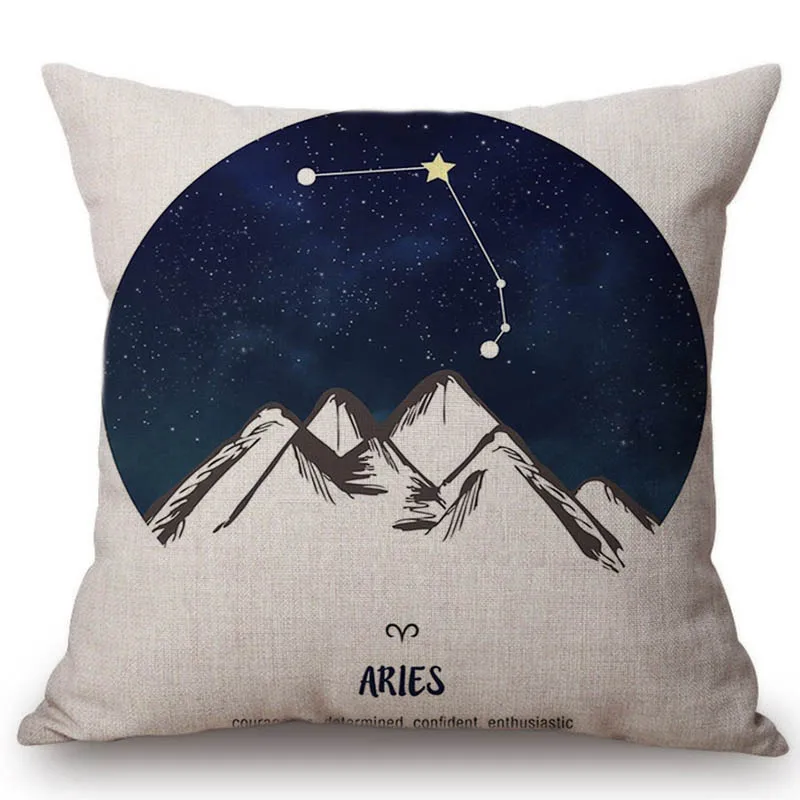 Nordic 12 Zodiac Sign Astrology Pisces Dark Blue White Cotton Linen Decorative Sofa Throw Pillow Case Europe Cushion Cover Case