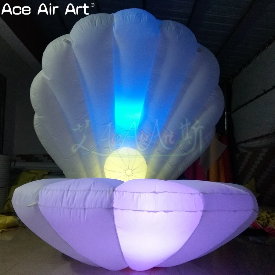 Popular Illumimating Inflatable Shell Sea Shell 2m Diameter Scallop Model Opening with Colorful LED for Party Decoration