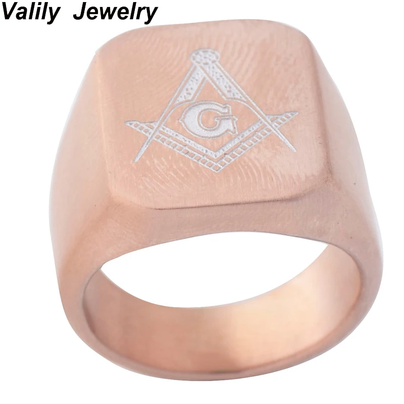 Men\'s rose gold-color freemason signet masonic biker ring,stainless steel fashion freemason ring for women ,wholesale jewelry