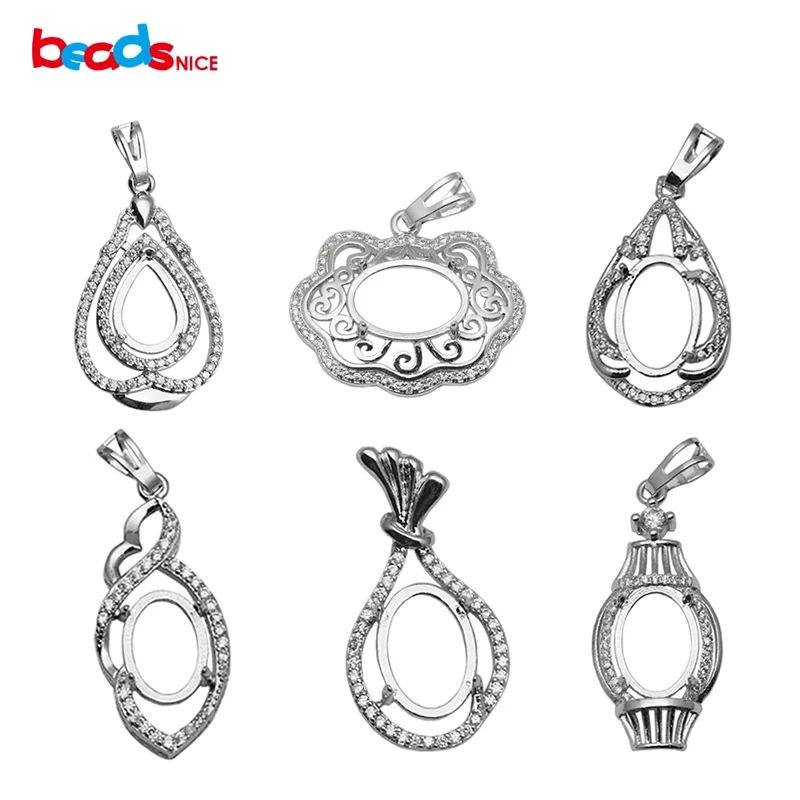 Beadsnice oval pendant tray 925 sterling silver blank pendant cabochon setting handmade necklace pendants for women ID 34064