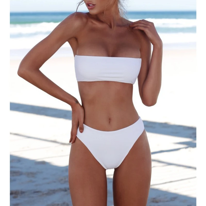 2024 Fashion Sexy Women Bikini Set Strapless Bandeau Push-up Bra Swimsuit Swimwear Bathing  swim