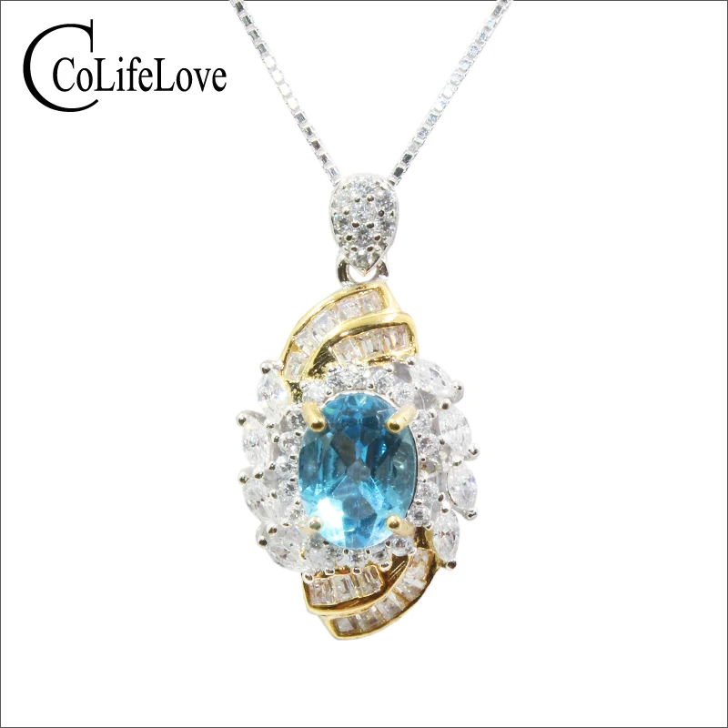 

Elegant light blue topaz pendant for girl 0.6 ct natural topaz pendant solid 925 silver topaz birthday gift for girlfriend