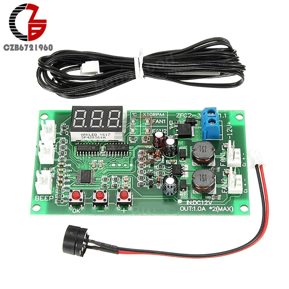 DC 12V Voltage Regulator 2CH PWM Digital DC Motor Speed Controller Governor Fan Thermostat Temperature Control Switch NTC Sensor