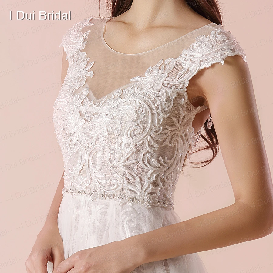 สายKeyholeกลับชุดแต่งงานมาใหม่Illusion Neckline Lace Appliquedลูกปัดชุดเจ้าสาว294