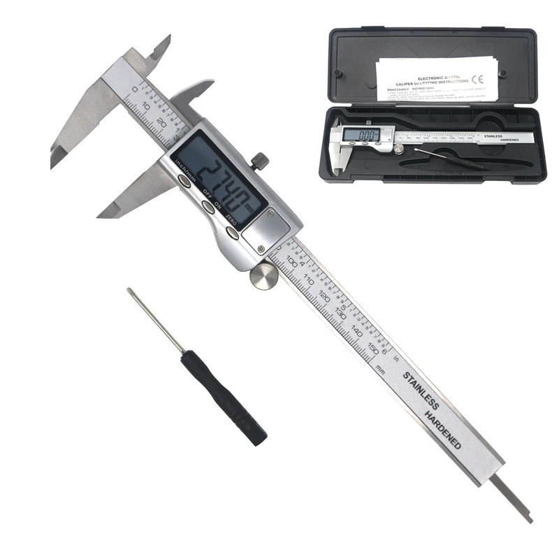 Digital Vernier Caliper Calibro Micrometro 150 millimetri 200 millimetri LCD Elettronico In Acciaio Inox 0.01 millimetri Righello di Misura Guage + Box