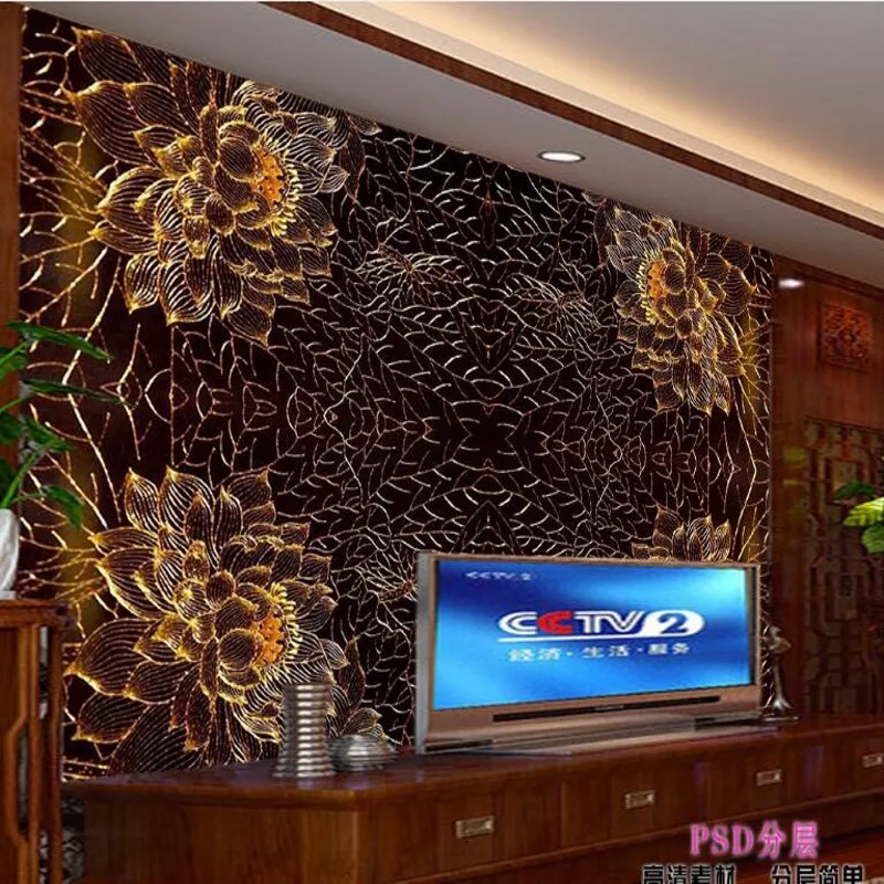 

wellyu Custom large frescoes Chinese winds gold lotus image backdrop nonwovens environmental wallpaper papel de parede