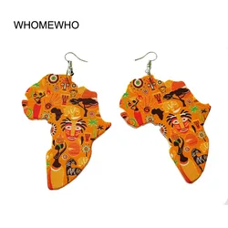 Orange Wood Africa Map Afro Symbols Drums Zebra Vintage Tribal Earrings Women Wooden African Statement Bohemia Ear Club Jewelry