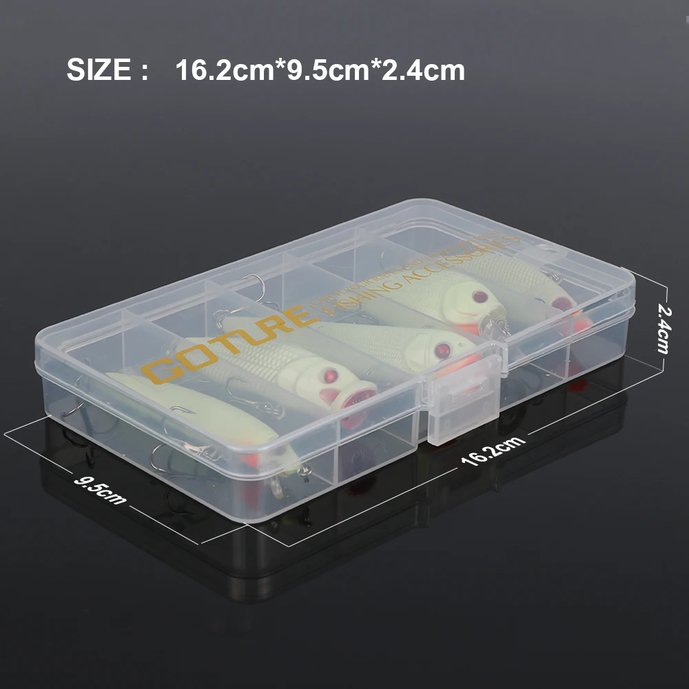 Goture 5 قطعة/الوحدة ليلة الصيد إغراء أطقم أسماك/ذبذب/بوبر/VIB/قلم رصاص السحر الصيد مضيئة الطعم الاصطناعي مع صندوق إغراء