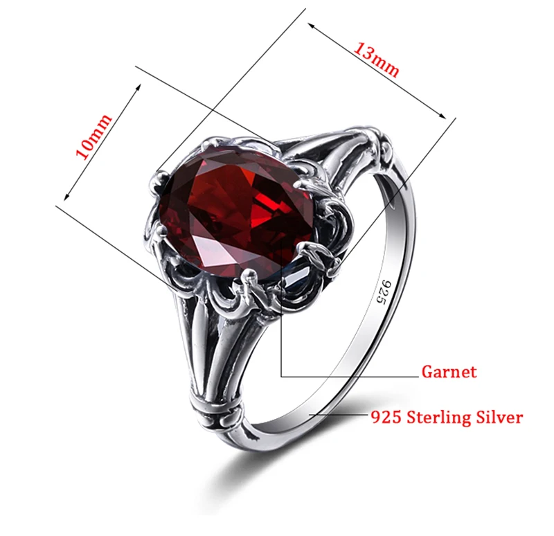 New Vintage Wedding Rings For Woman Fashion Brand Jewelry Garnet Rhinestone Soild 925 Sterling Silver Crystal Rings Accessories