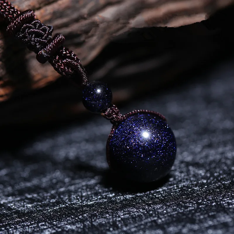 Drop Shipping Natural Stone Blue Sandstone Round Bead Ball Necklace Pendant Aventurine Obsidian Starry Sky Star Energy Gift