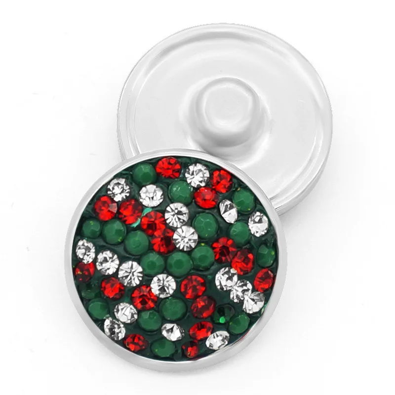 Fashion KB0320 Beauty Christmas green spots 18MM Manual rhinestone snap buttons for DIY snap bracelets snap jewelry