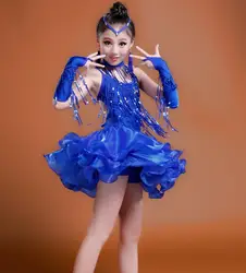 2019 Girls Blue Red Professional Latin dancing dress Kids Ballroom Salsa Dance wear Outfits Children's Party Stage wear costumes