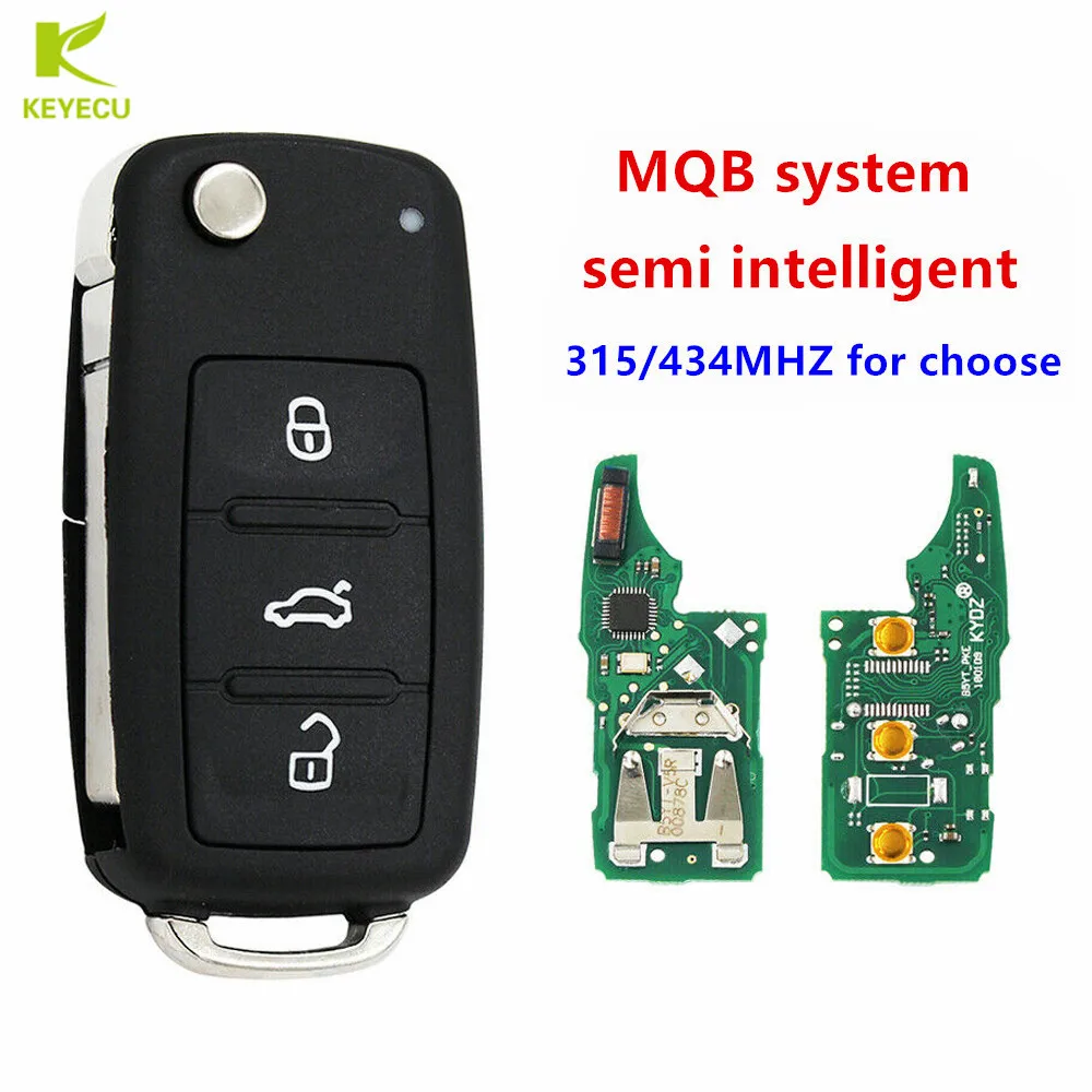 

KEYECU Replacement MQB Semi-intelligent Modified Remote Key 3 Button 315MHz OR 434MHZ ID49 Chip for Volkswagen HU66 uncut blade