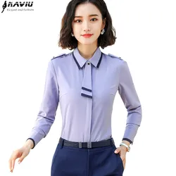 Naviu Fashion Bow Tie Long Sleeve Blouse For Spring and Autumn Clothes Women Chiffon Shirt Office Lady Tops